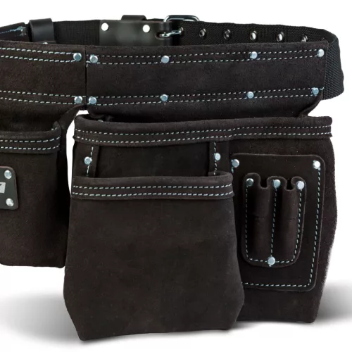 Professzionális bőr szerszámtartó öv - 7 zseb, 1 kalapácstartó, 4 ceruzatartó