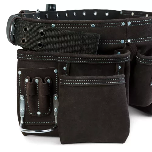 Professzionális bőr szerszámtartó öv - 7 zseb, 1 kalapácstartó, 4 ceruzatartó
