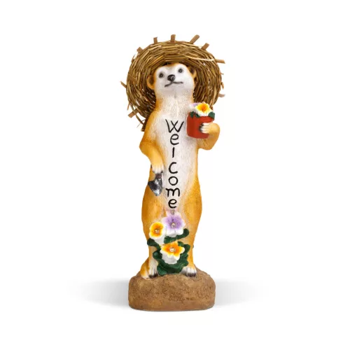 LED-es szolár állatfigura - "Welcome" szurikáta - melegfehér LED - 30 cm