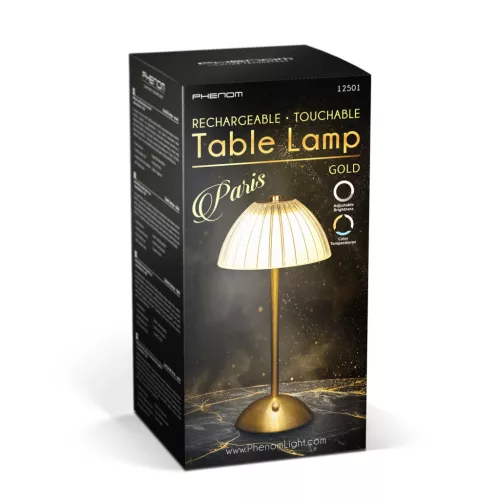 Asztali lámpa - arany színű - állítható színhőm, fényerő - akkumulátoros - USB