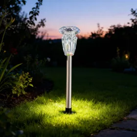   Leszúrható szolár lámpa - 1 x melegfehér - króm - 6 x 38,5 cm