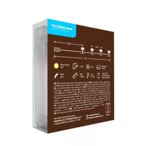 Modee Karácsonyi LED Füzér Dekor Elemes C3025 (10LED/90cm/10cm) warm