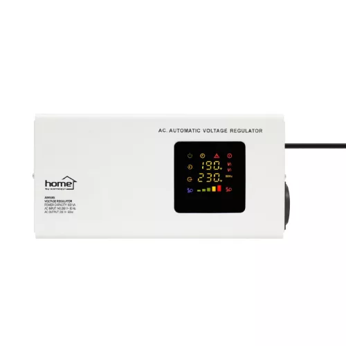 HOME AVR500S feszültségstabilizátor, 500VA, automatikus működés, vékony kivitel, falra szerelhető, színes digitális kijelző, teljeskörű 