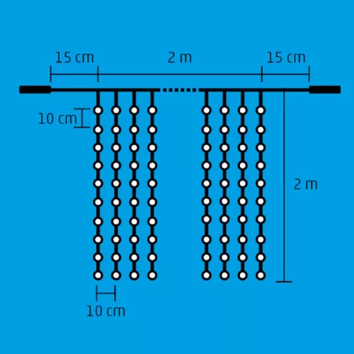 Home DLF 400/WH LED-es fényfüggöny, 2x2 m / 400 db hidegfehér LED, állófényű, fehér vezeték, sorolható, kül- és beltéri kivitel