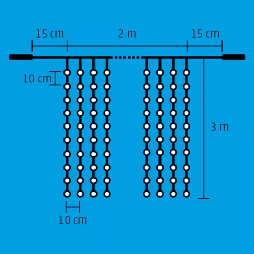 Home DLF 600/WW LED-es fényfüggöny, 2x3 m / 600 db melegfehér LED, állófényű, fehér vezeték, sorolható, kül- és beltéri kivitel