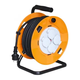   Home HJR 10-25/1,0 kábeldob, 25 m, fém talp, IP44-es védelem, H05RR-F 3G1,0 mm2 gumi kábel, max. 2300 W, 4 aljzat takarófedéllel, védőka
