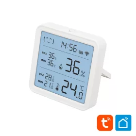   Home HSTHC hő- és páratartalom mérő, óra, nagy LCD kijelző, Smart Life, Tuya Smart, okos otthon, telefonos értesítés, automatizálás, esz