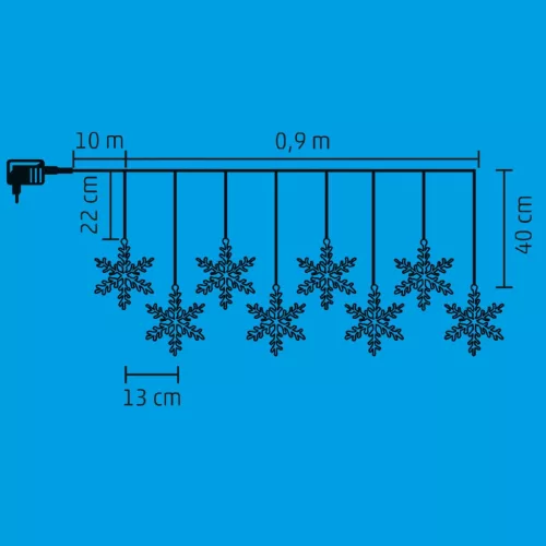 Home KAF 8/F LED-es hókristály fényfüggöny, 0,9 m / 8 db melegfehér LED akril hókristályban, átlátszó vezeték, hálózati adapter, kül- és