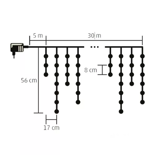 Home KKF 908/WW LED-es fényfüggöny, 30 m / 900 db melegfehér LED, 8 fényprogram, fehér vezeték, hálózati adapter, kül- és beltéri kivite