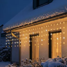   HOME KKF600D10M LED-es sziporkázó fényfüggöny, 600 db melegfehér DOT LED, átlátszó vezeték, 10 méter, hálózati adapter, kül- és beltéri 
