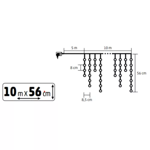 HOME KKF600D10M LED-es sziporkázó fényfüggöny, 600 db melegfehér DOT LED, átlátszó vezeték, 10 méter, hálózati adapter, kül- és beltéri 