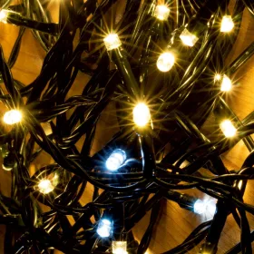   Home KKL 200F/WH LED-es sziporkázó fényfüzér, 20 m / 200 db hidegfehéren sziporkázó melegfehér LED, zöld vezeték, hálózati adapter, kül-