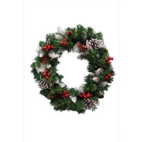HOME KMK45LED LED-es műkoszorú, 45 cm, 35 db melegfehér LED, 8 programos, időzítés, 2D tűlevél, elemes tápellátás, beltéri kivitel