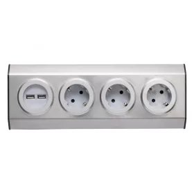   Home KNV 03/USB szerelhető konyhai hálózati elosztó USB aljzatokkal, 3 védőérintkezős és 2 USB aljzat, rozsdamentes acél, felszerelés sa