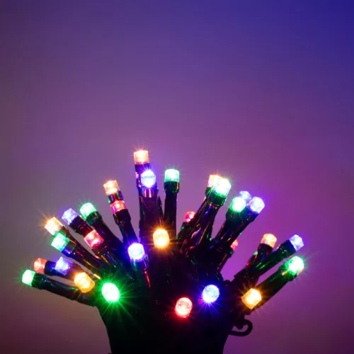 Home LED248M LED fényfüzér, 240db színes LED, 23,9m hosszúságú, 8 program időzítővel, zöld vezeték, adapteres tápellátás, kül- és beltér