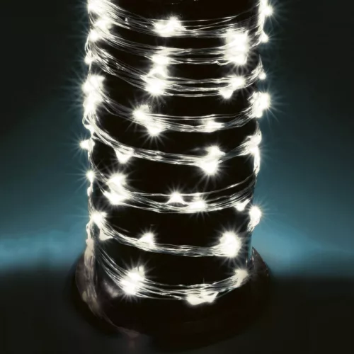 Home ML 200/WH micro LED-es fényfüzérköteg, 200 db hidegfehér micro LED, 10 ágú, vékony, ezüstszínű vezeték, hálózati adapter, kül- és b
