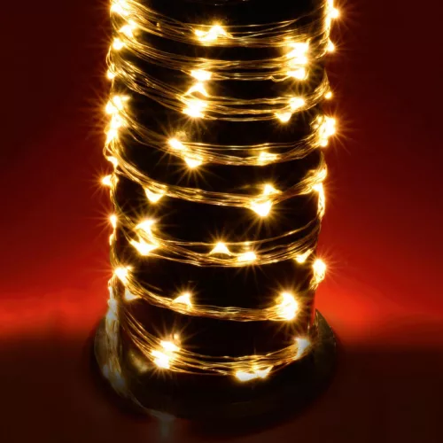 Home ML 200/WW micro LED-es fényfüzérköteg, 200 db melegfehér micro LED, 10 ágú, vékony, ezüstszínű vezeték, hálózati adapter, kül- és b