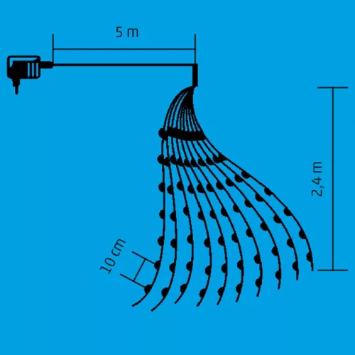 Home ML 250G/WH micro LED-es fényfüzérköteg, 250 db hidegfehér micro LED, 10 ágú, vékony, zöld színű vezeték, hálózati adapter, kül- és 
