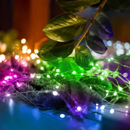 Home ML 30/M micro LED-es fényfüzér, 2,9 m / 30 db színes micro LED, állófényű, kapcsolható és időzíthető, átlátszó vezeték, elemes, bel