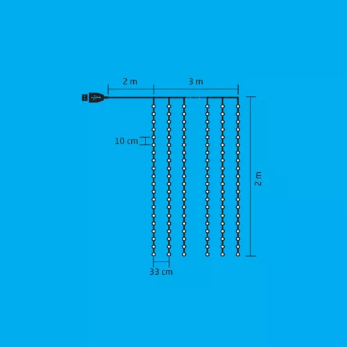 Home MLF 200/WH micro LED-es fényfüggöny, 3x2 m / 200 db hidegfehér micro LED, 8 fényprogram, távirányító, USB csatlakozó, beltéri kivit
