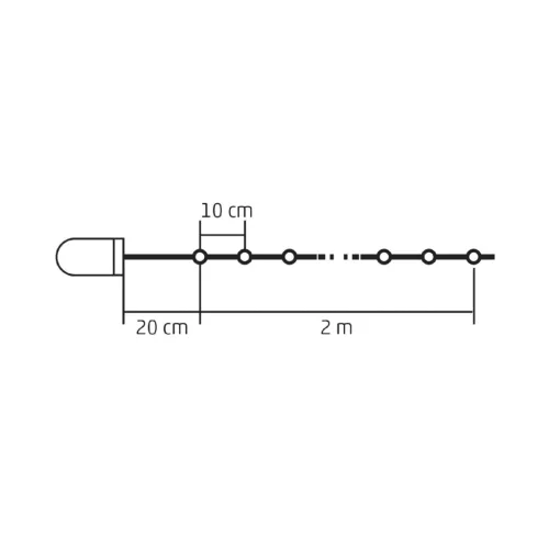 Home MLF 26/WW micro LED-es fényfüzér, 2 m / 20 db melegfehér micro LED, állófényű, átlátszó vezeték, időzíthető, gombelemes, lapos elem