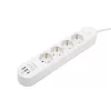 HOME NV4KUSBC hálózati elosztó, 1,5 m, H05VV-F 3G1,5 mm2 kábel, 4 védőérintkezős aljzat, USB töltőaljzat, max. 3680W, kétpólusú kapcsoló