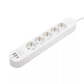   HOME NV5K3USBC hálózati elosztó, 3 m, H05VV-F 3G1,5 mm2 kábel, 5 védőérintkezős aljzat, USB töltőaljzat, max. 3680W, kétpólusú kapcsoló,