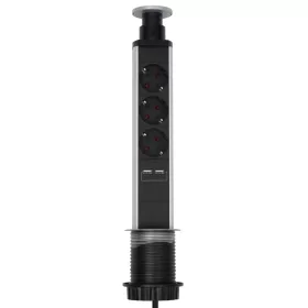   Home NVE 3/USB süllyesztett elosztó USB töltőaljzatokkal, 1,4 m, 3 földelt aljzat gyermekvédelemmel, asztalba, munkalapba építhető, süll