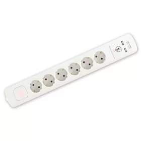   Home NVT 06K USB/WH túlfeszültség védett hálózati elosztó, 1,4 m, kapcsolós, H05VV-F 3G1,5 mm2 kábel, 6 aljzat, max. 3680W, falra akaszt