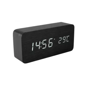   Home OC 04 digitális LED ébresztőóra, valódi faburkolat, tapsra aktiválható fehér kijelző, dátum és hőmérséklet kijelzés, elemes vagy há