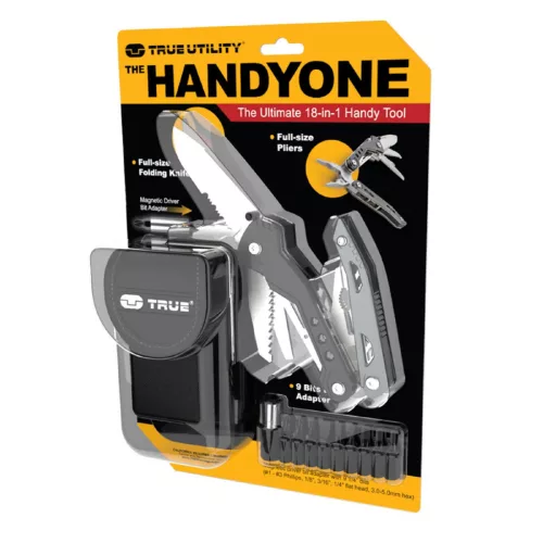 True Utility Handyone, TU181, 18 in 1, 7 cm penge, mágneses bitfej tartó, 9 féle bitfej, rozsdamentes acélváz, eluxált alumínium foganty