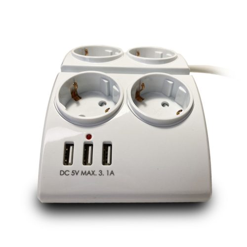 Technik Professional Elosztó Asztali 4 utas 1,5m kábel + 3 USB + kapcsoló 16A