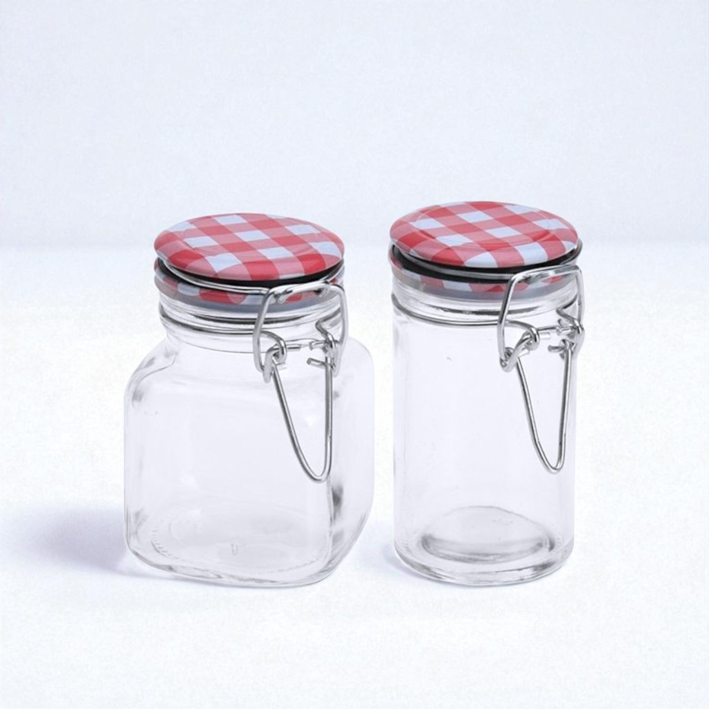 Tároló üveg csatos tetővel 8x5 cm - szögletes Tároló üveg csatos tetővel 8x5 cm - szögletes